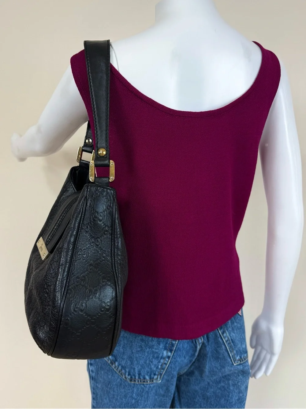 Gucci New Web Hobo Bag Nero Black Guccissima Embossed Leather